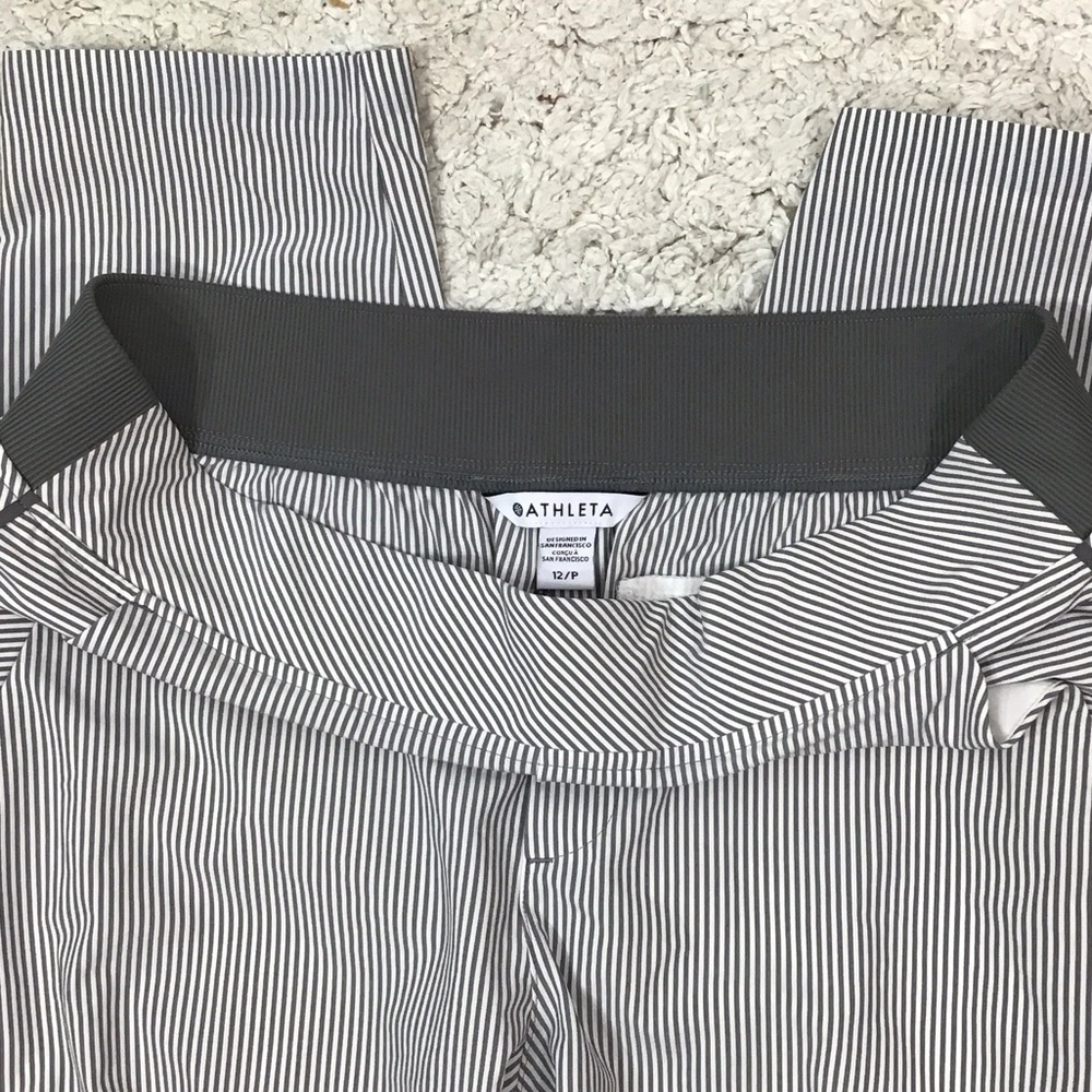 Athleta taupe gray and White City Striped Brooklyn Pants  12P
